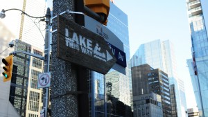Lake This Way sign, University Ave, Toronto